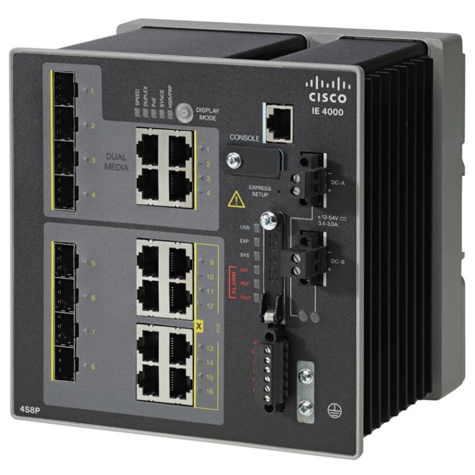IE4000 with 4GE combo, 4GE PoE+ and 4 GE combo uplink ports # IE-4000-4GC4GP4G-E